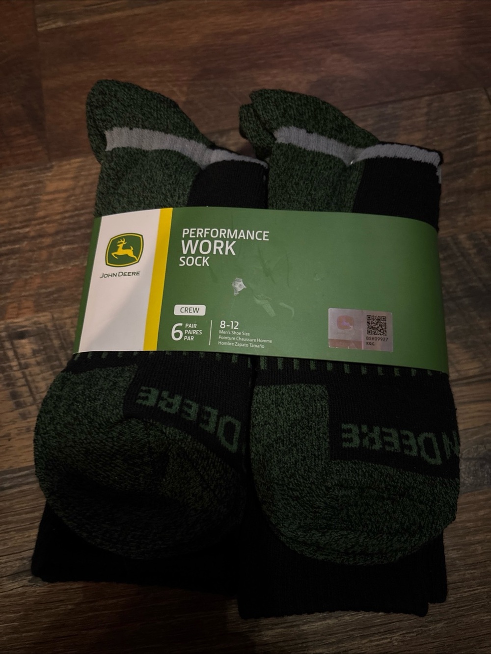 John Deere performance crew work socks men 8-12-(6 pack) new